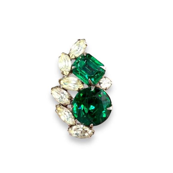 1 pc Runway Hattie Carnegie Clip Earring Emerald Green & Crystal - Picture 3 of 5